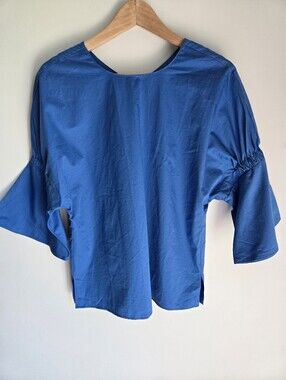 TIBI Blue Cotton Blouse With Bell Sleeves